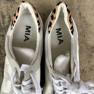 MIA White and Tan Sneakers with Trendy Animal Print